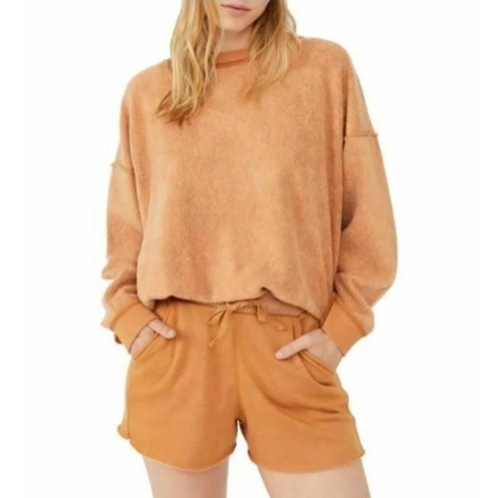 Free People Intimately Kelly Crewneck Sweatshirt Cognac Brown Slouchy M